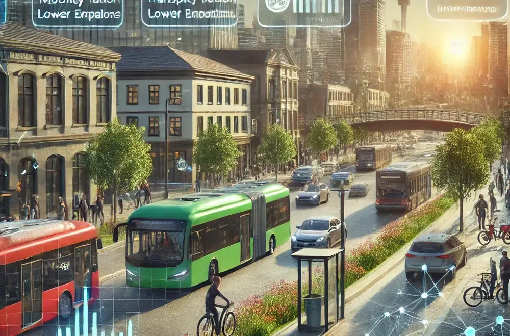 Cyclists and pedestrians on a sustainable urban mobility corridor